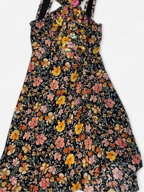 Kobi Halperin Black Floral Sundress with Yellow & Pink Blooms